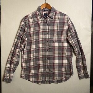 J.Crew Classic‎ Flannel Shirt Mens Large Grey Red Plaid Re-Imagined AP647